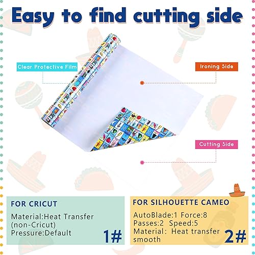 Miniatura 7 de Rollo de vinilo HTV con estampado de bingo, 12 rollos de vinilo mexicano de transferencia de calor de 8 pies, estilo Cinco de Mayo, rollo de vinilo