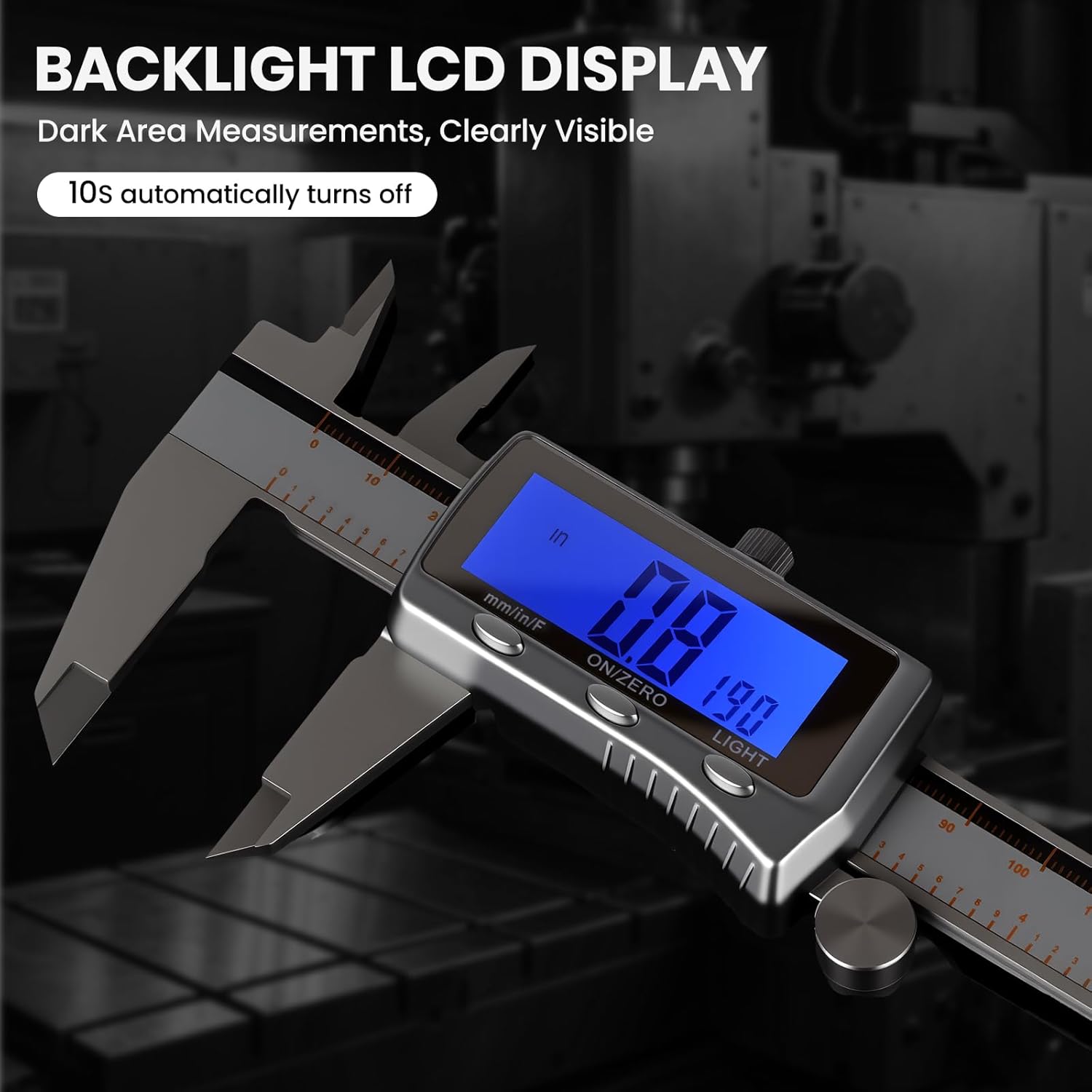 HARDELL Digital Caliper, Rechargeable Caliper Measuring Tool with Backlight LCD Screen, All Metal Calipers, Auto-Off Digital Micrometer, Inch/MM/Fraction for Household/3D-Printing-Rechargeable 6 Inch - Image 3