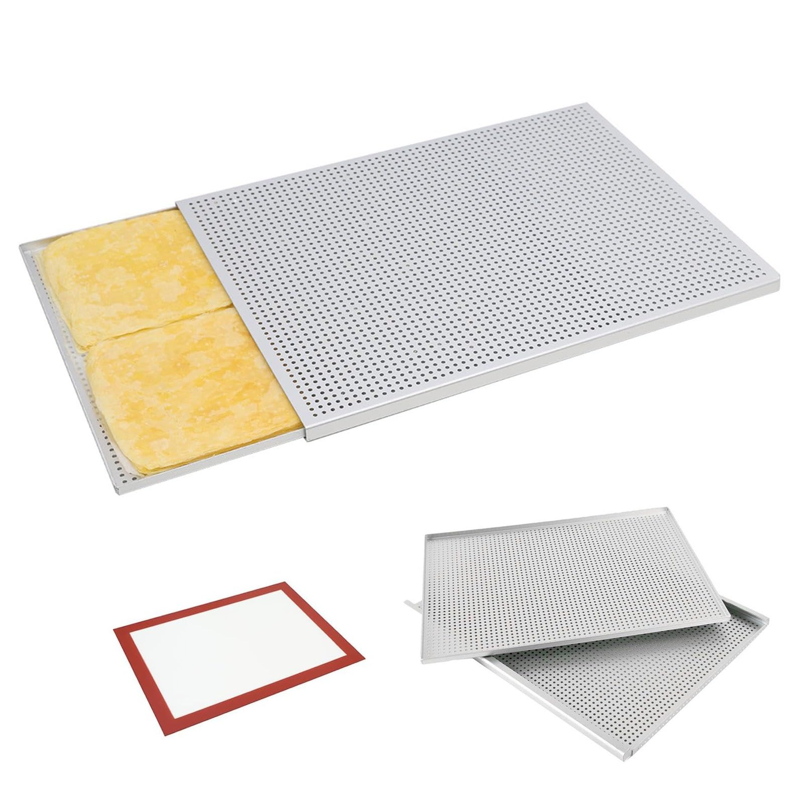 Perforiertes Backblech für Blätterteig, rechteckiges Backblech mit Silikon-Pad, Mehrzweck-Backform aus Aluminiumlegierung für Brot, Desserts und Bäckerei