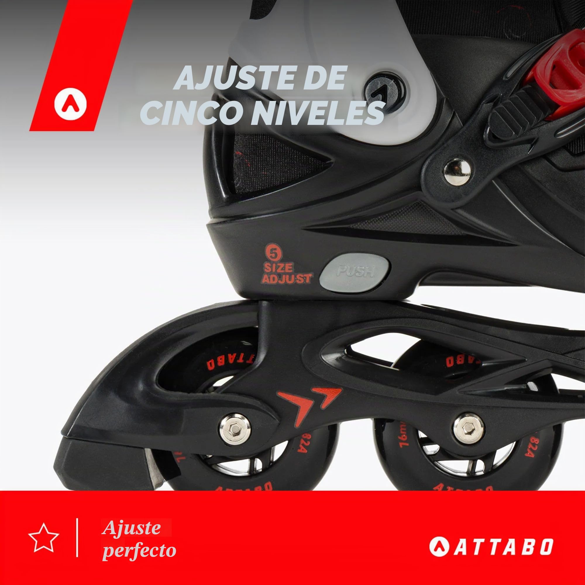 ATTABO Patines en línea APX Tamaño 31-40 Ajuste de Cinco etapas ABEC-7 Rodamiento rígido PP Carril Antiadherente PU Ruedas Frenado Fácil Ajuste Ajuste Color Negro/Blanco