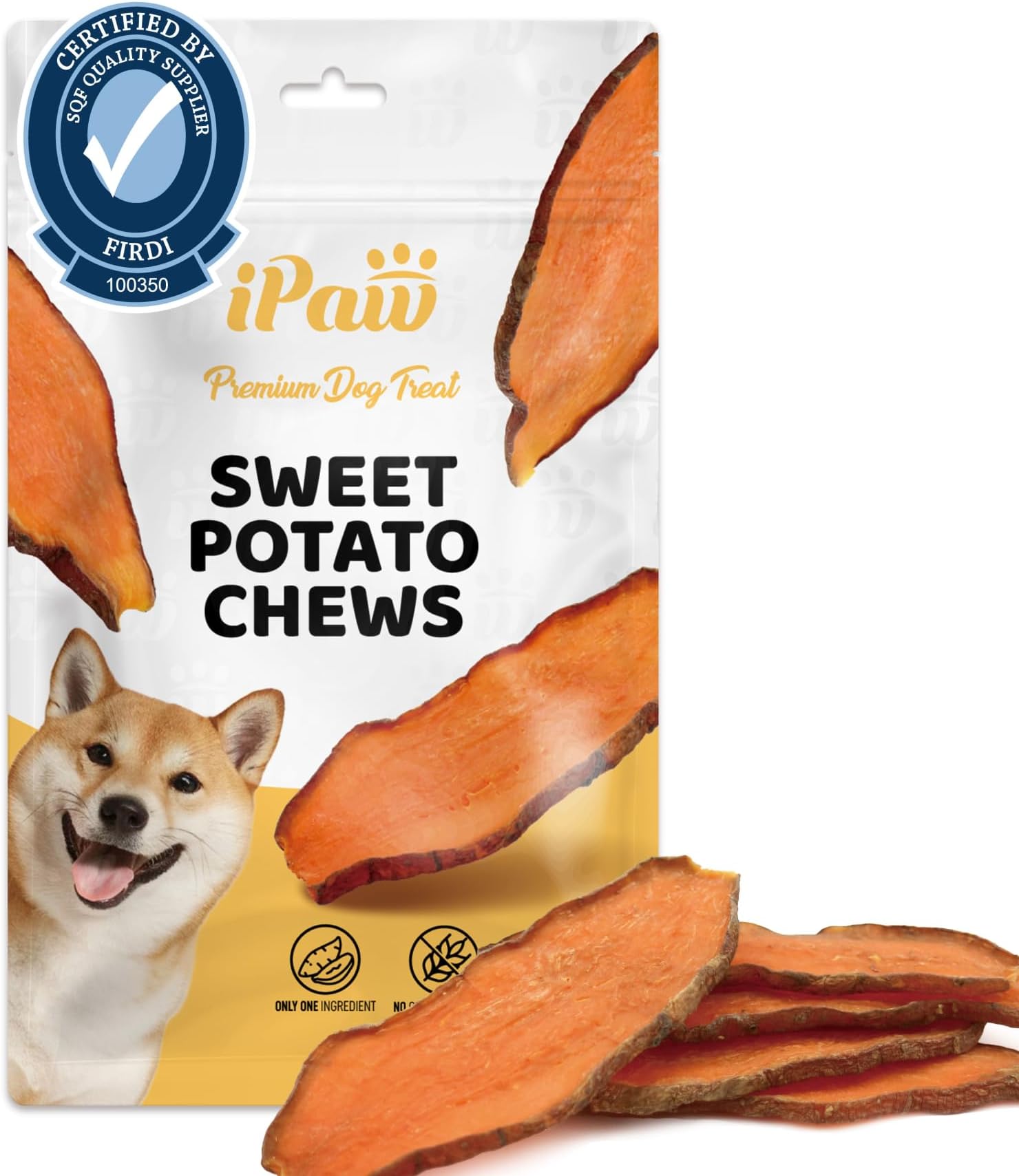 iPaw Sweet Potato Dog Treats, Single Ingredient Dog Treats for Vegetarian, All Natural Human Grade Puppy Chew, Rawhide Alternative, Hypoallergenic, Easy to Digest