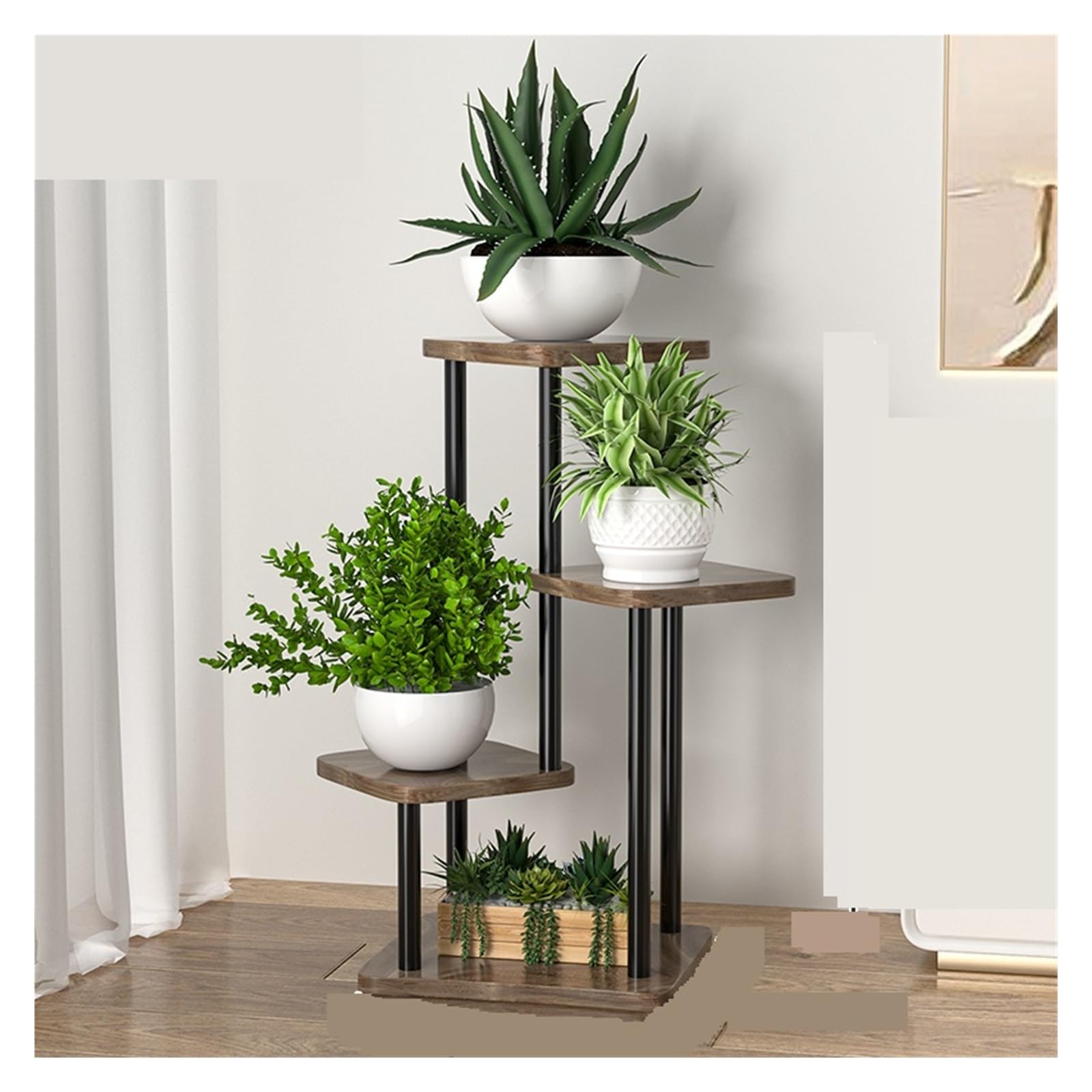 LINYpA66 Plant Stand Indoor Plant Stand Flower Storage Shelf 4/5/6 Tier Planter Rack Organizer Display Indoor Garden Balcony(B-4tier-black)