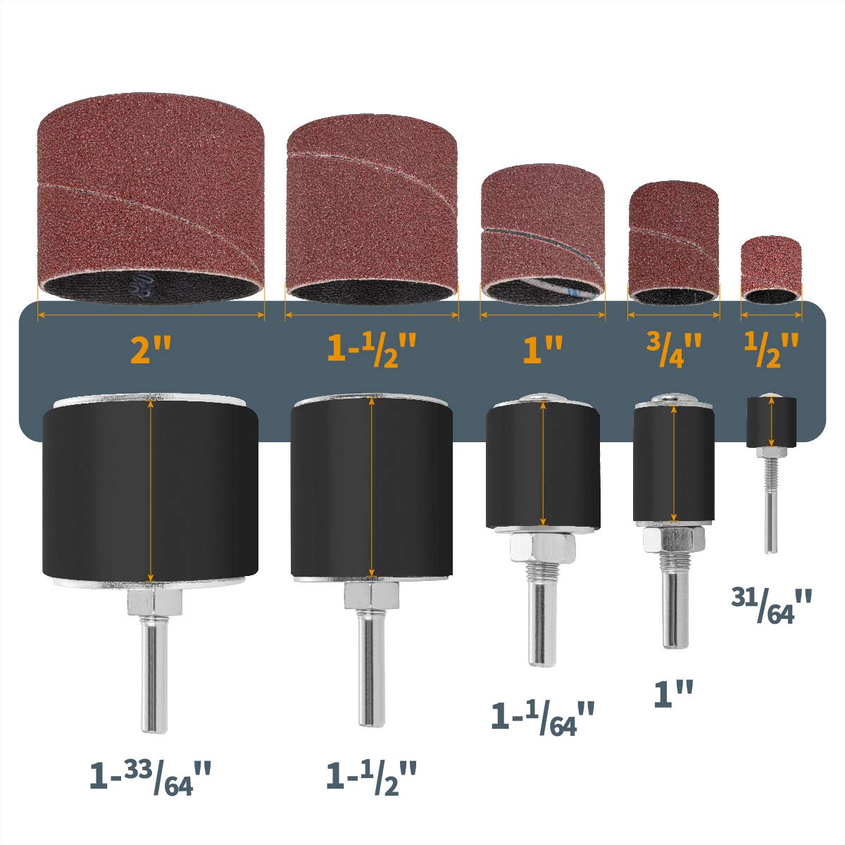 POWERTEC 71635 25Piece Drill Press Sanding Drum Kit w/ ¼ and 1/8 inch