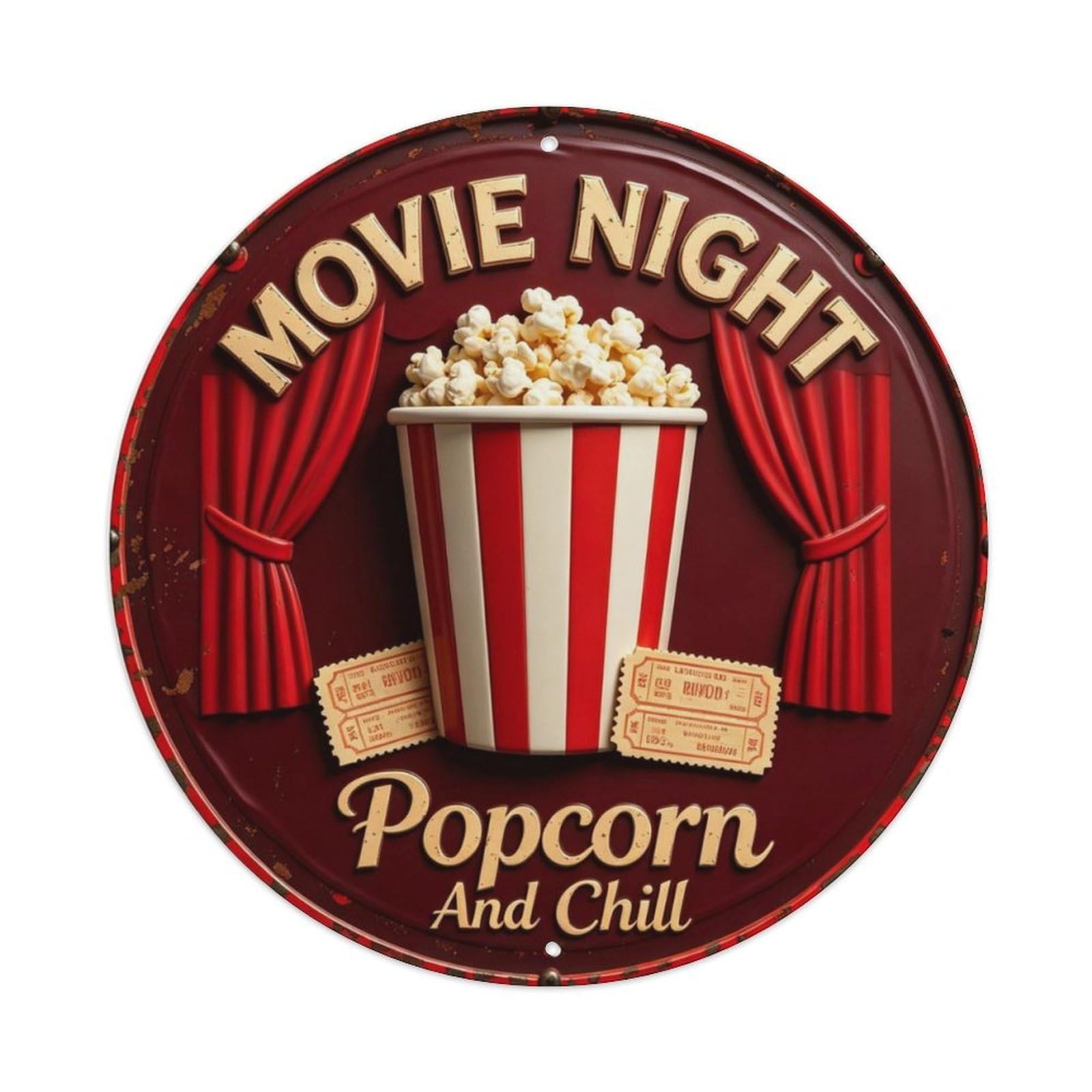 Popcorn And Chill Metal Tin Sign Plaque