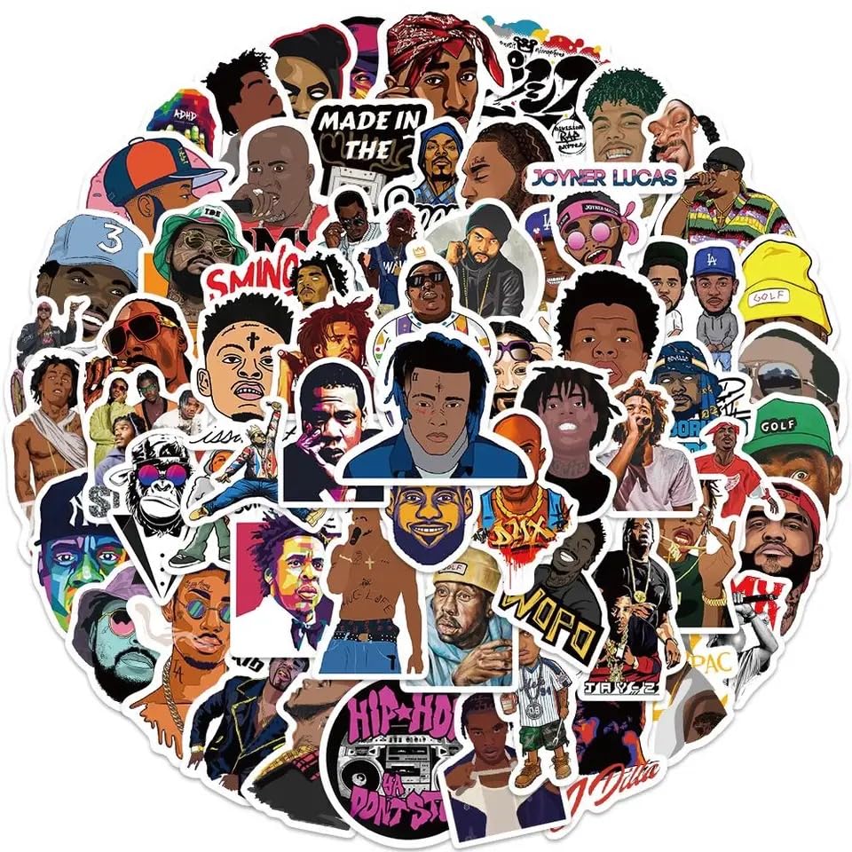 FRANKdesigns Street Vibes 64-Piece Rapper Hip Hop Sticker Pack: Express Your Urban Style, Bustin Rappers