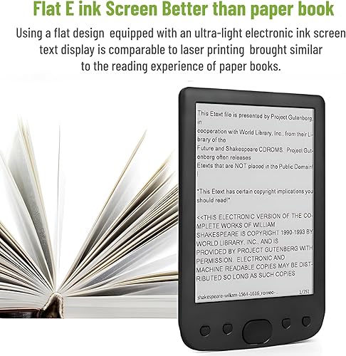 Miniatura 3 de Lector E, lector de libros electrónicos con pantalla de tinta de 6 pulgadas, 8 GB de almacenamiento, botones mecánicos de navegación, con película