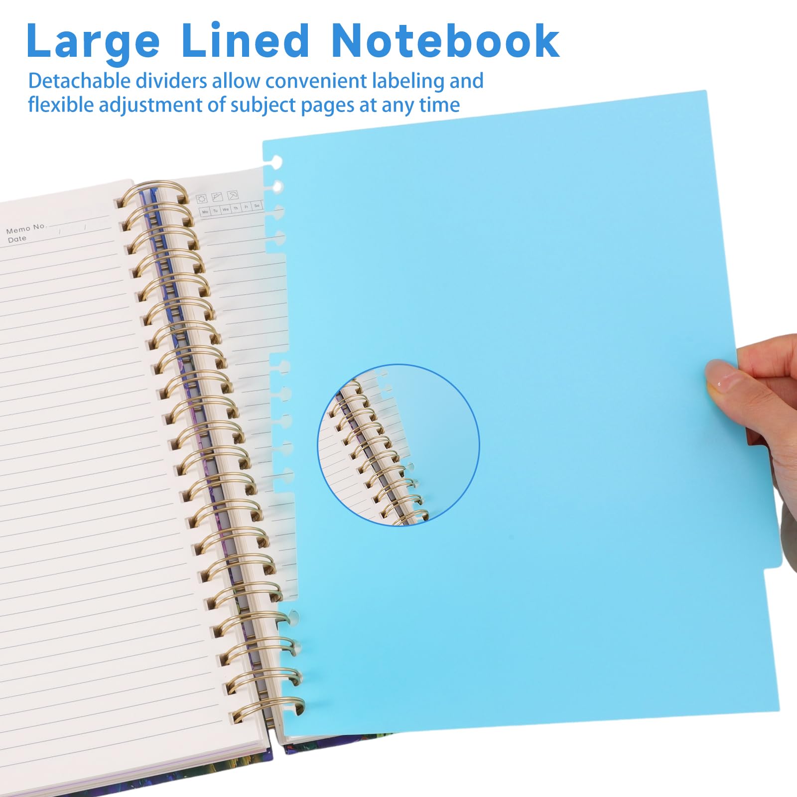 Thboxes 280 Pages Large Spiral Lined Notebooks for Work, 5 Subject A4 Journal Notebooks with Dividers Tabs Pockets 8''x 10'' College Ruled for Women Men Study & Office Organization,Purple flowers