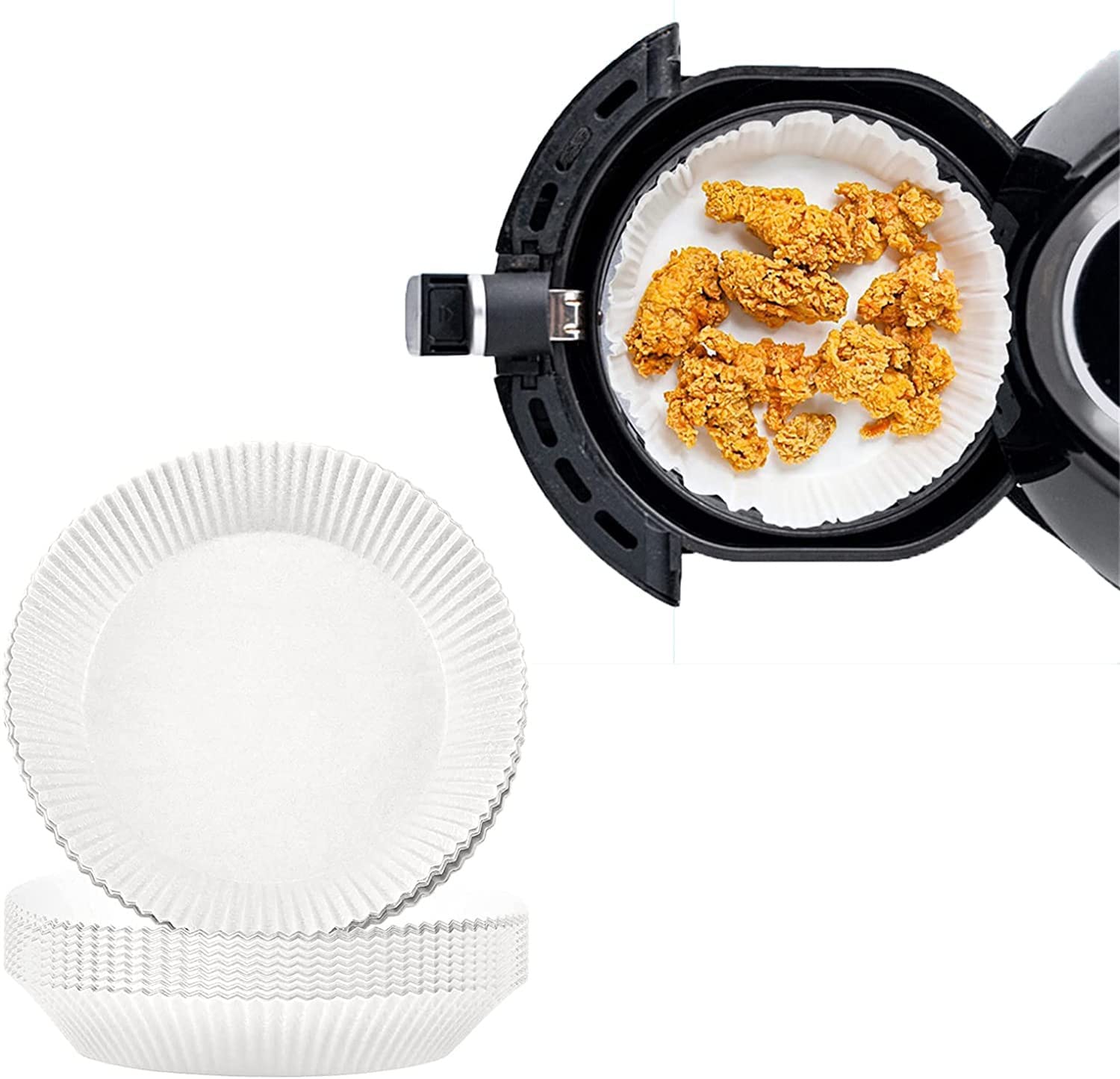 Photo 1 of 50PCS Air Fryer Paper Liners, Air Fryer Disposable Paper Liner, Baking Paper for Air Fryer Oil-Proof, Food Grade ParchmenWater-Proof for Baking Roasting Microwave (Round White 7.9in)bundle of 2