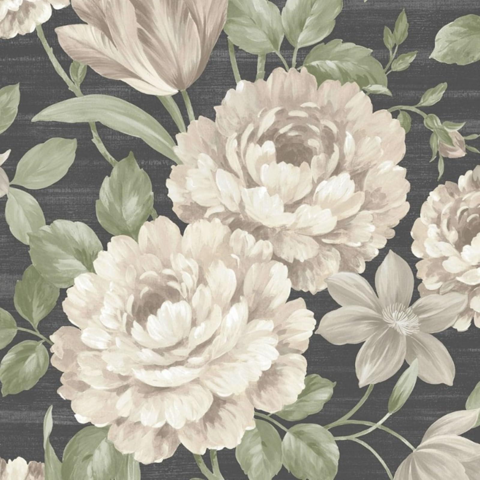 B&Q -  Black Cream Floral Wallpaper Thick Heavyweight Vinyl Feature Wall Lounge Bedroom