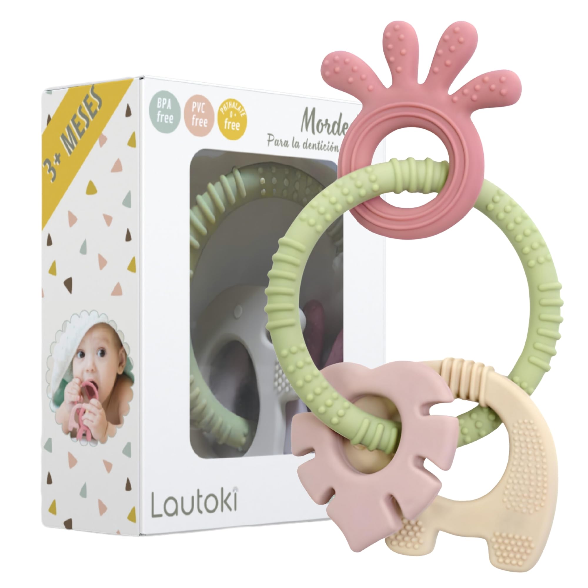 LAUTOKI® - Mordedores bebes 3-6meses. Mordedor bebe sin BPA, Juguetes bebes 0-3 meses, Mordedor bebe refrigerante, Mordedores bebes 6-12 meses, Juguetes bebe 6 meses, Juguete sensorial bebe, Mordedor