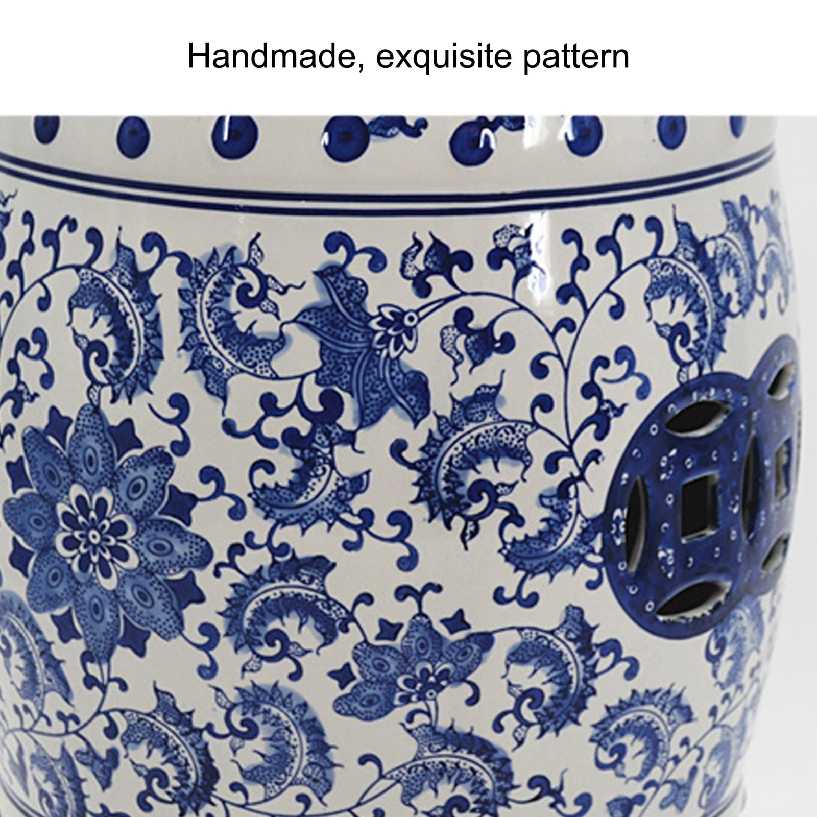 Tabouret de Jardin à Tambour en céramique de Style Chinois, Table d'Appoint Décor Chinoiserie, Tabourets en Céramique Bleu Et Blanc, Design Creux Porcelaine