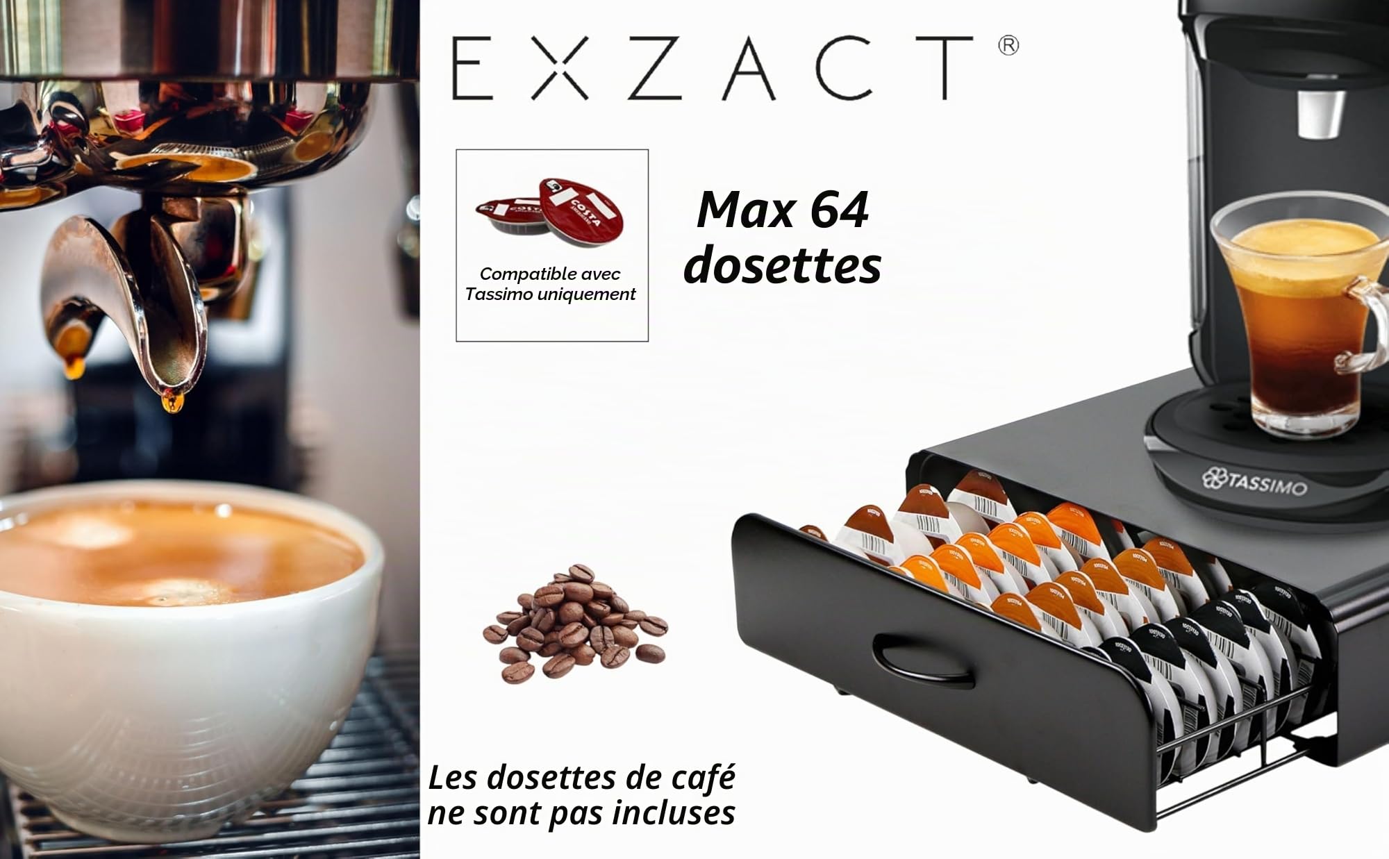 Exzact Tiroir à Capsules de Café, Organisateur de Dosettes de Café, Capacité Maximale de 64 Capsules