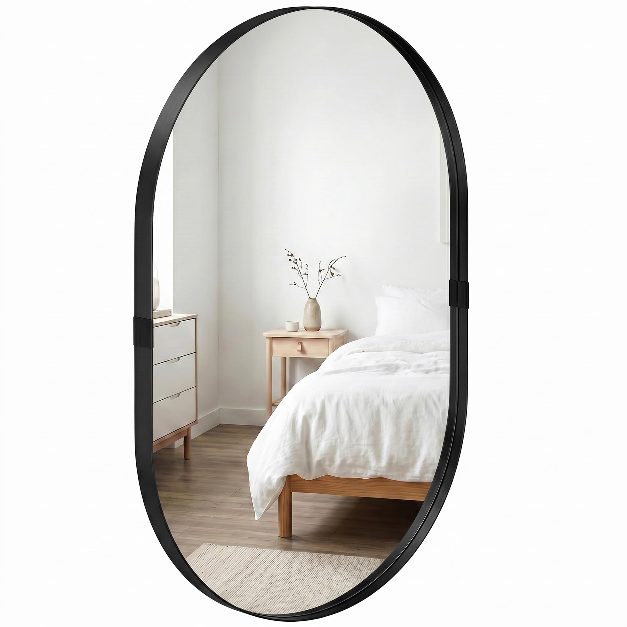 Homcom Black Wall Mirror With Elevated Aluminium Alloy Frame, 60 X 90 Cm Bathroom Mirror With Tempered Glass For Living Room, Bedroom, Hallway,