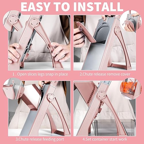 Miniatura 8 de Jonscook Cortador de alimentos con mandolina segura para cocina, picadora de verduras con grosor ajustable, cortador de verduras multifuncional,