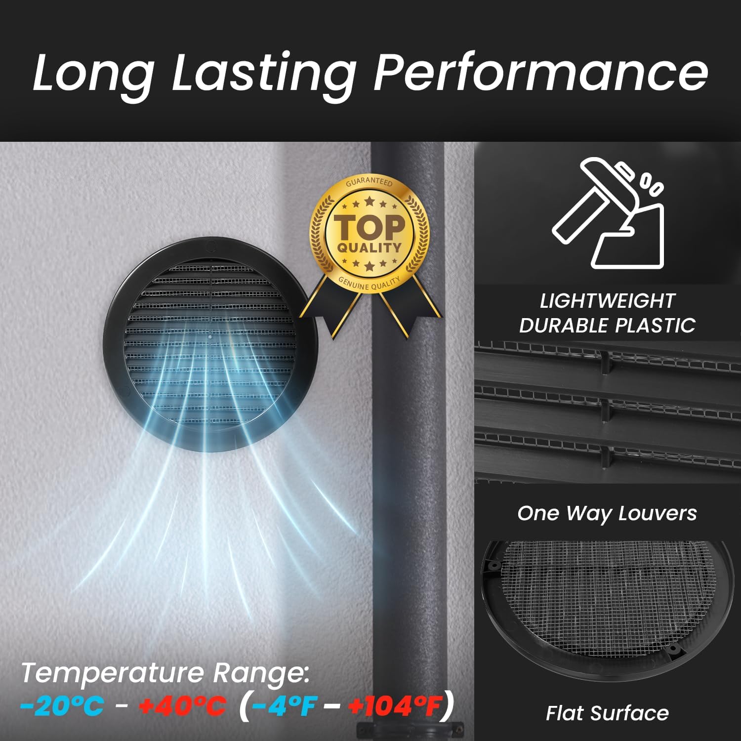 Repa Market 6 Inch (Opening) Black Round Air Vent Cover - Pack of 10 Plastic Fresh Air Intake Vent - AC Cover with Nylon Mesh Screen - Wall, Ceiling HVAC Return Air Register - Modern Soffit Vents