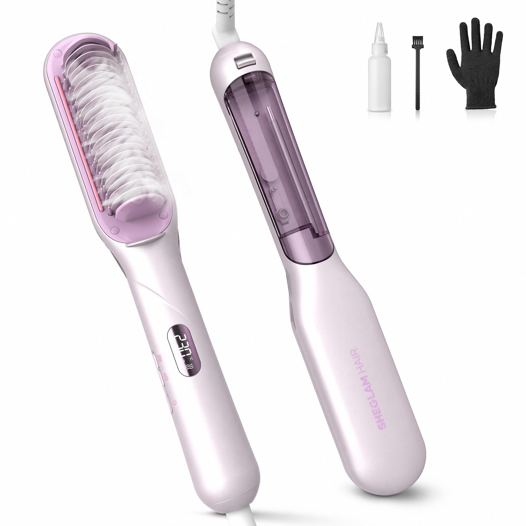 SHEGLAM Dampf-Glättbürste, 3-in-1 Dampf-Heizkamm | Verbrühungssicherer Nano-Dampf, 3 Einstellbare Dampfstufen, Schnelles Aufheizen, Verleiht Glanz, Weniger Hitzeschäden