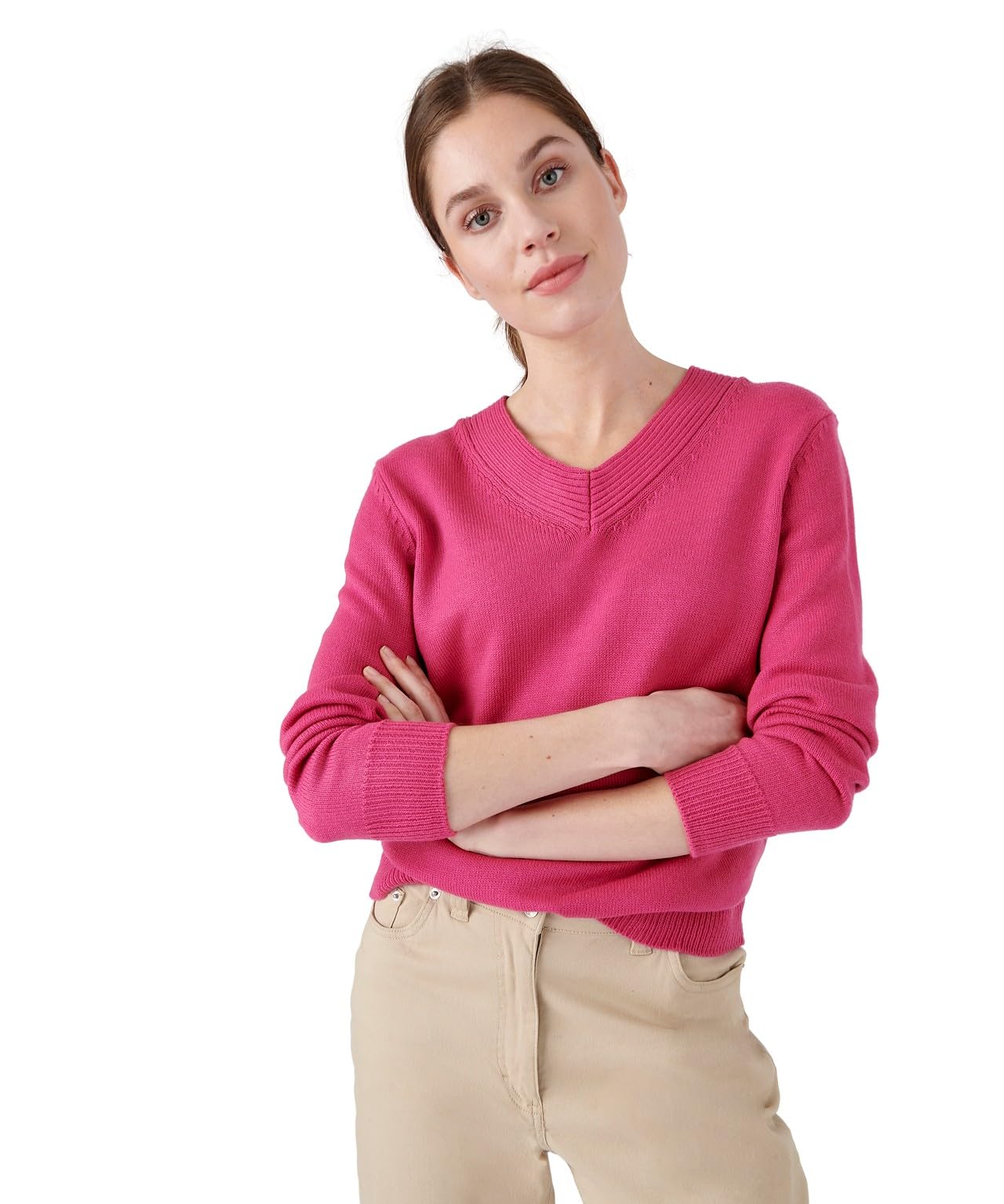 Damart V-Neck Jumper Women V Neck Long Sleeves Pink