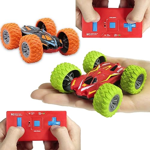 Haktoys Paquete de 2 mini autos de acrobacias con control remoto, controlador de 2.4 GHz para múltiples usuarios (tecnología de juego simultáneo),