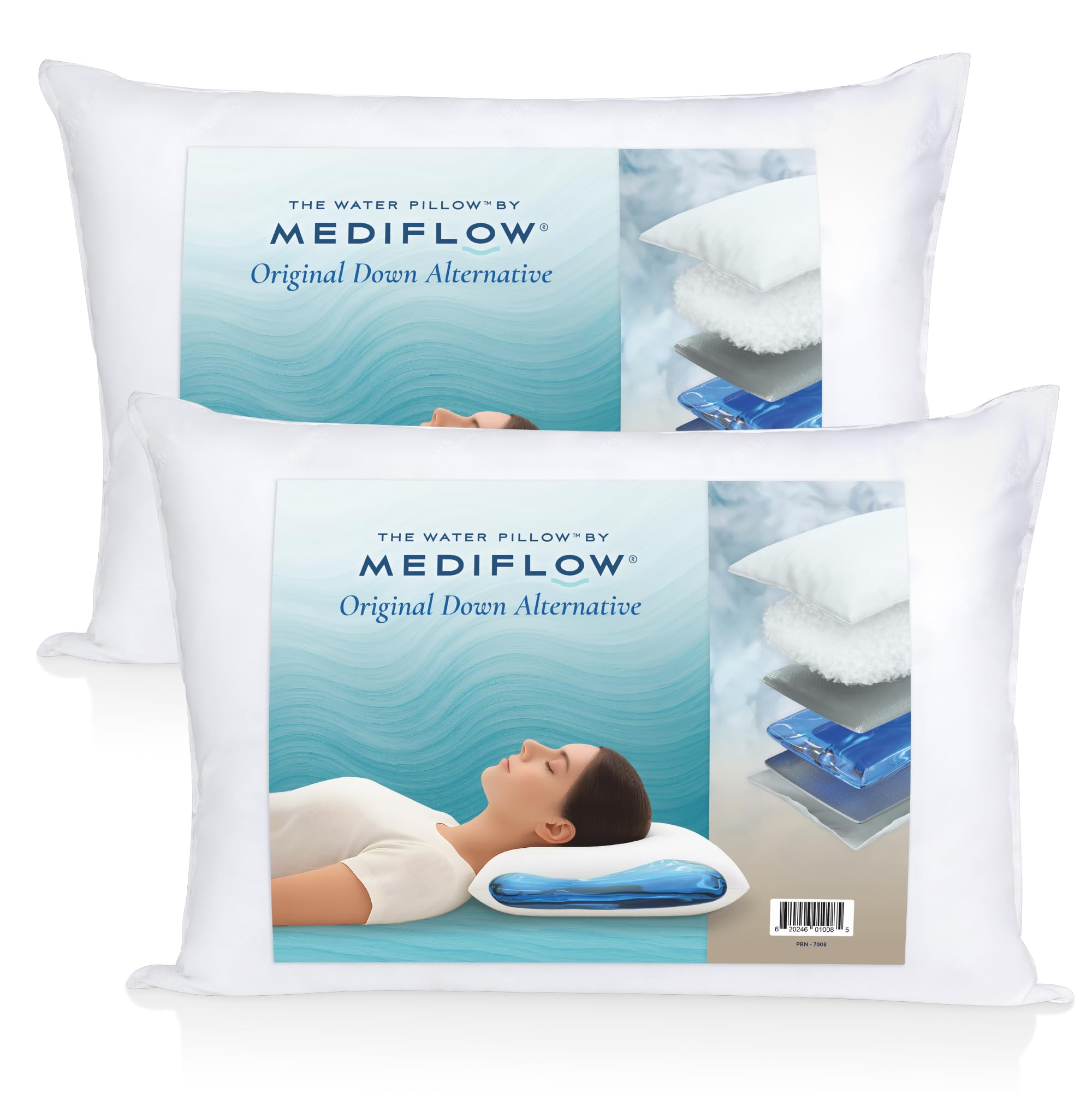 Mediflow White Down-Alternative Water Pillows – Adjustable Orthopaedic Neck Support – Side, Back & Front Sleepers (2 Pack)