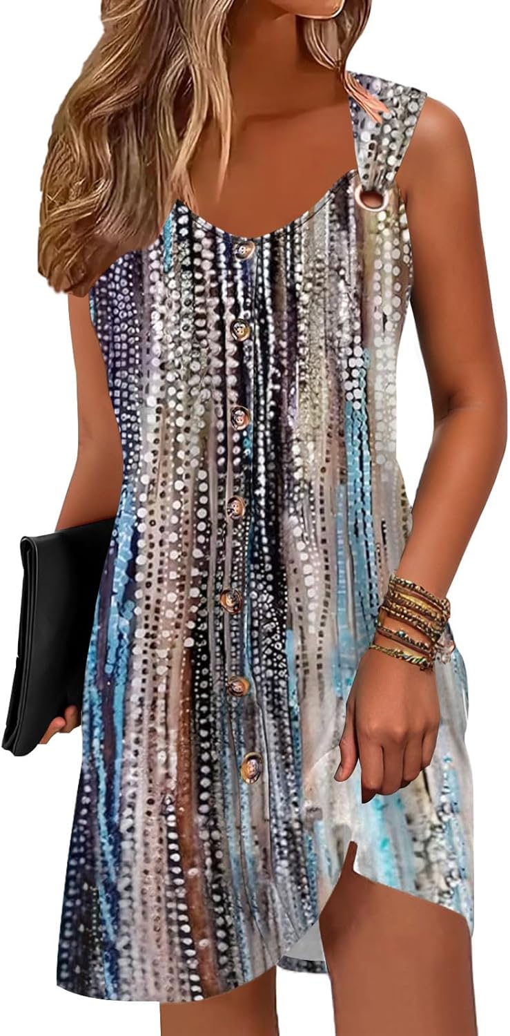 Disamer Summer Dresses for Women 2026 Sundresses Beach Swimsuit Coverups Vacation Sleeveless Button Down Spring Sun Dress