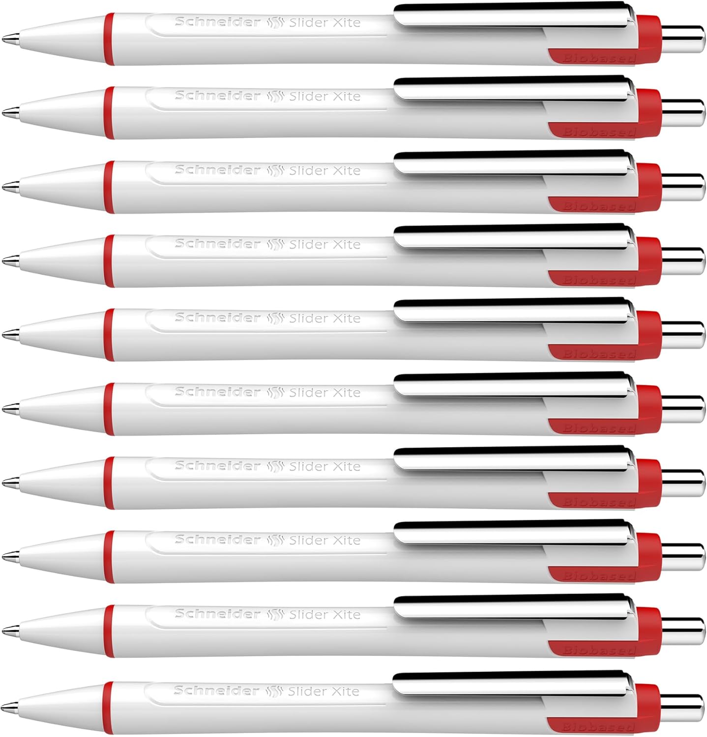 Schneider Slider Xite XB (Extra Broad) Ballpoint Pen, Refillable + Retractable, 1.4 mm, White Barrel w/Blue Accents, Blue Ink, Box of 10 Pens (133203)