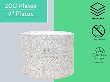 9 Inch Paper Plates 100% Compostable [200 Pack]