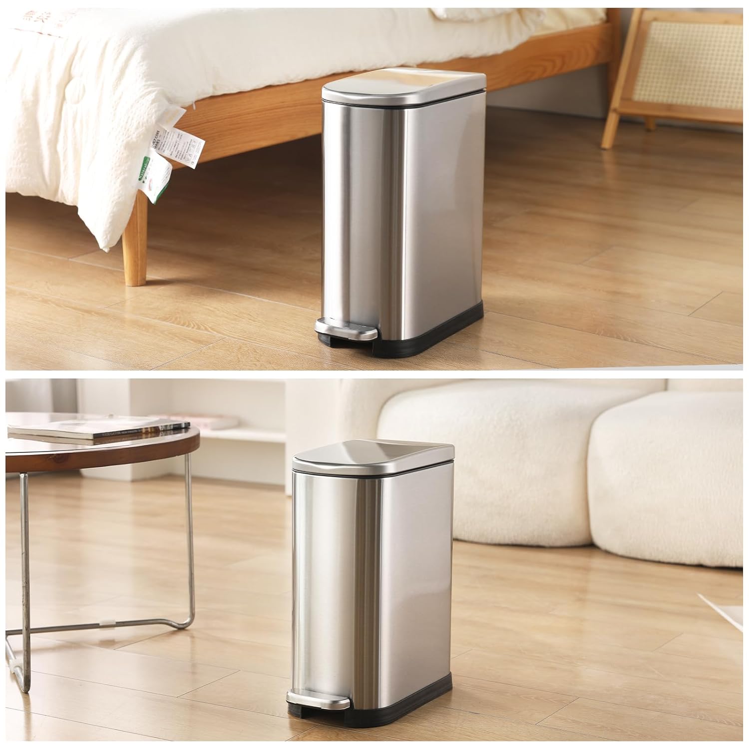 ELPHECO 3.5 Gallon Bathroom Trash Can with Soft Close Lid, 13.5 Litre Stainless Steel Pedel Garbage Can with Removable Inner Bucket, Wastebasket for Bathroom, Office, Bedroom, Silver