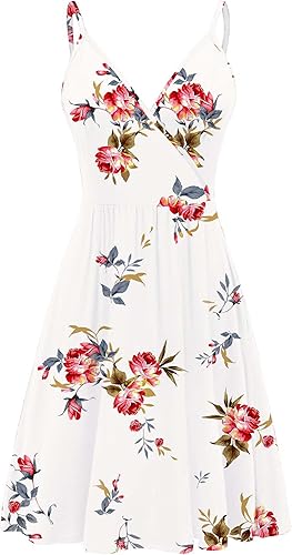 Miniatura 2 de Weaczzy Vestido veraniego informal con tirantes delgados, para mujer, con vuelo, estampado floral, bolsillos, informal, cuello en V