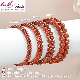 AD Beads Handmade Gemstone Stretch Elastic Bracelet Crystal Healing Reiki Nature\'s Beauty and Spiritual Essence Unisex (6mm, Red Jasper)