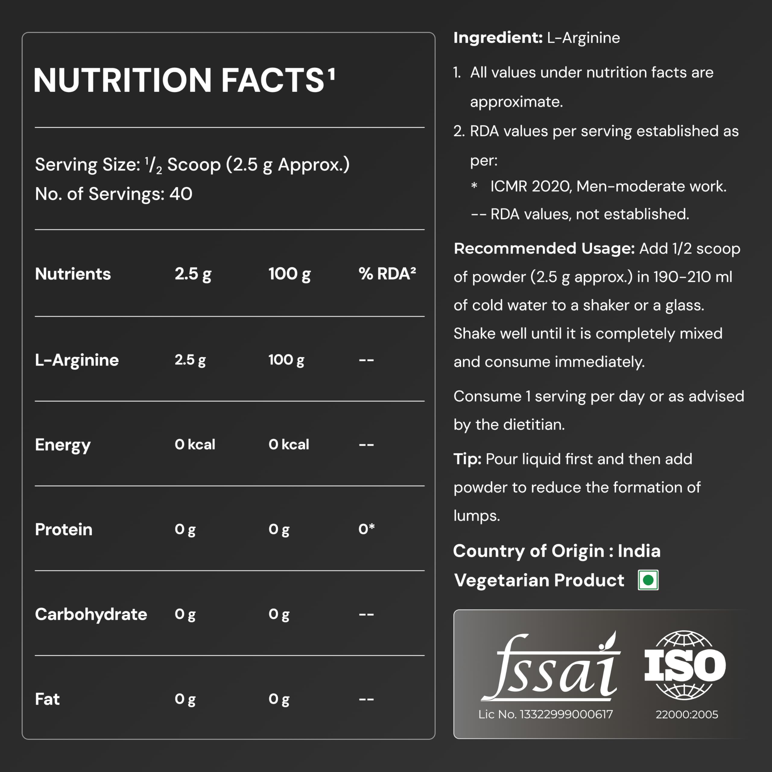 Nutrabay Pure 100% L-Arginine Powder 2500 mg - Pre Workout supplement for Men & Women for Muscle Pump, Endurence & Recovery | No Steroids, Preservatives & Banned Substances - 100g, Unflavoured 4