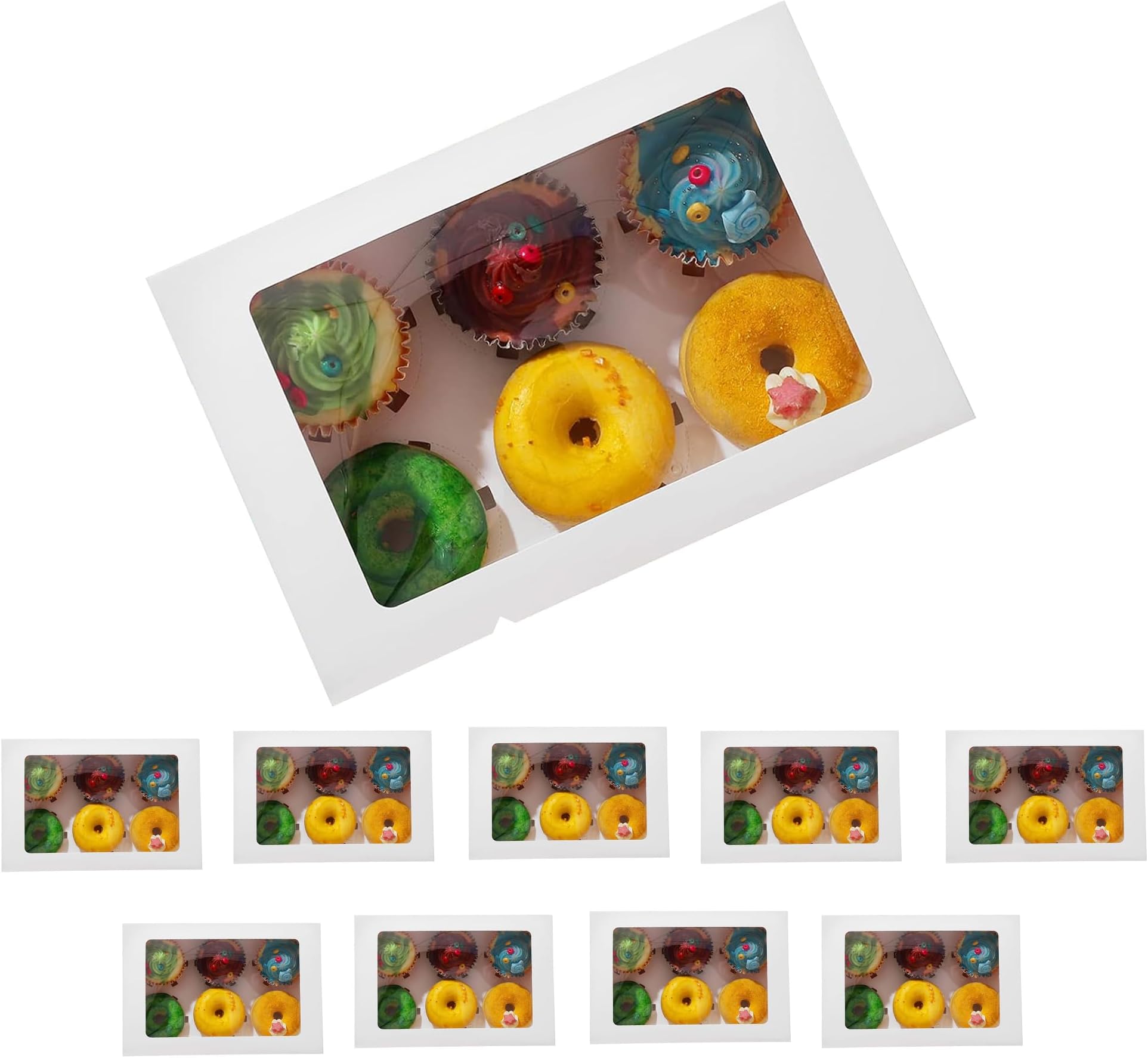 ASAB Cupcake Box Hold 6 Count Cupcake Containers with Clear Window Food Grade Birthday Patisserie Cupcake Holder Easy Transport and Presentation with Adjustable Insert (10 x 6 Cupcake Box)