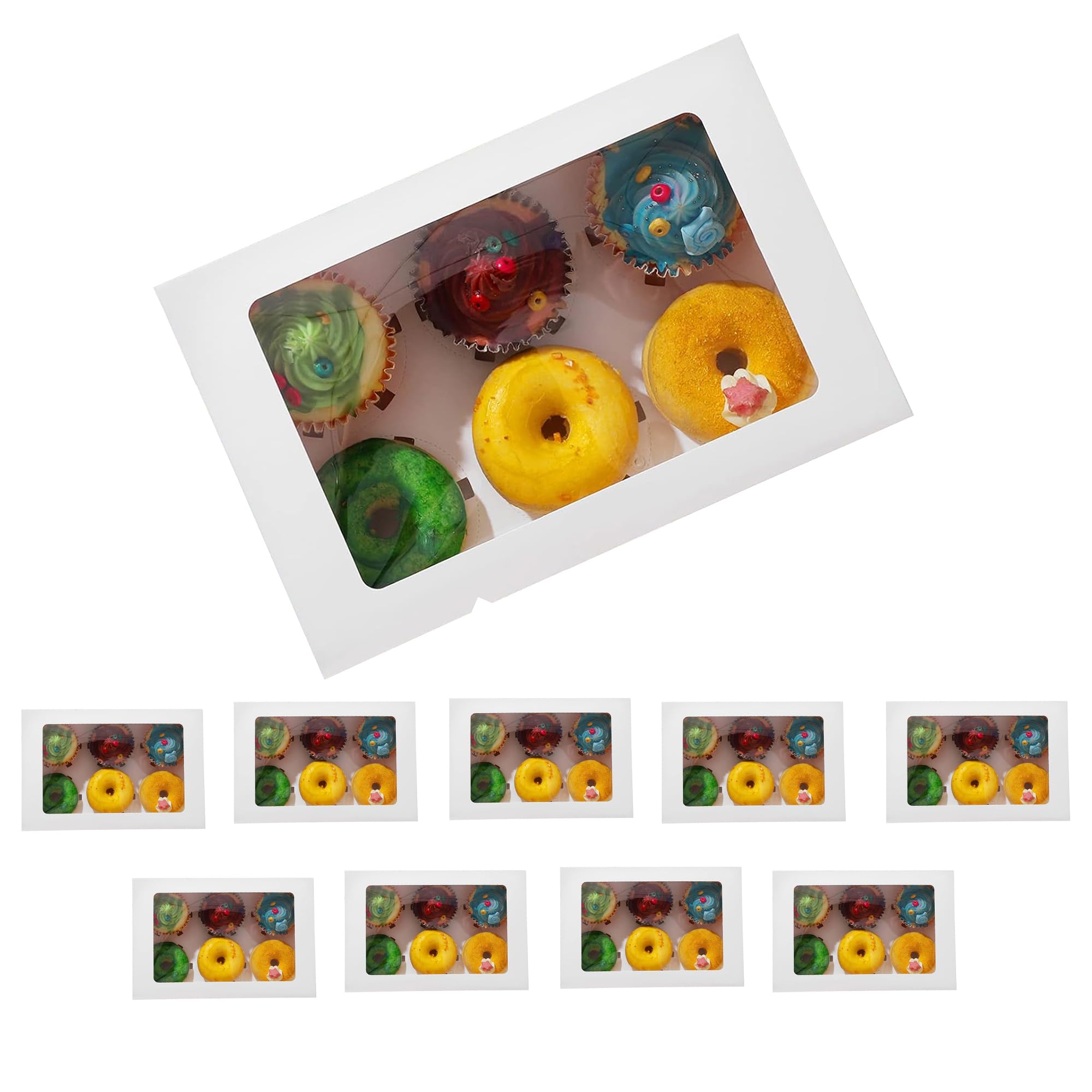 Albert Austin White Cupcake Box Hold 6 Standard Cupcakes Food Grade Cupcake Containers With Clear Window Easy To Assemble Cupcake Holders Bakery Carrier Boxes For Cupcakes Muffins And Pastries (10 X 6)