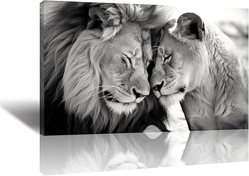 Miniatura 1 de MOSTUNNA Lienzo decorativo para pared en blanco y negro, imágenes melancólicas de león y leona, decoración de pared, pintura abstracta de pareja de