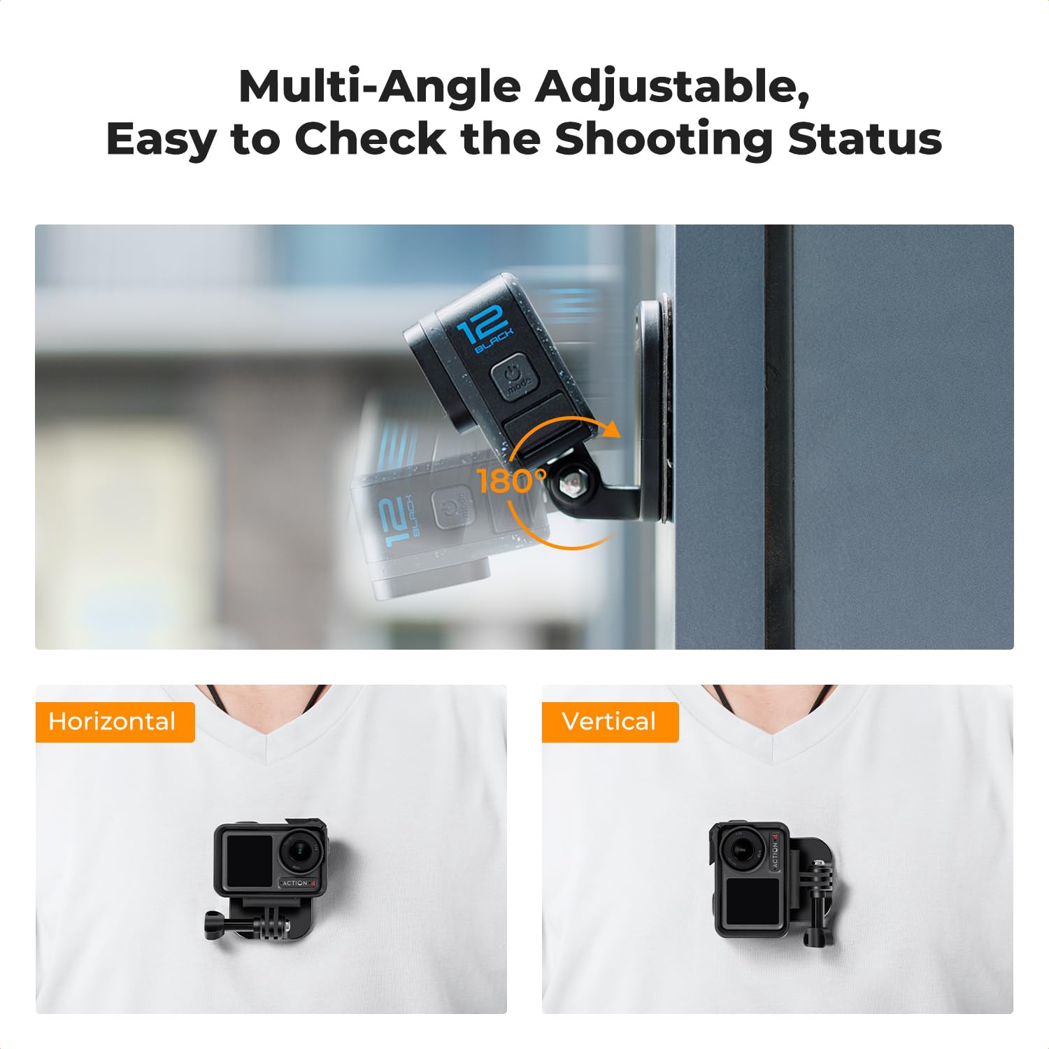 K&F CONCEPT Support Collier Aimanté POV Vlog Vidéo Compatible avec Gopro DJI Action DJI Osmo 360 et Vis en T et Clip Pince Téléphone et Anneau Magnétique Coussinet en Silicone
