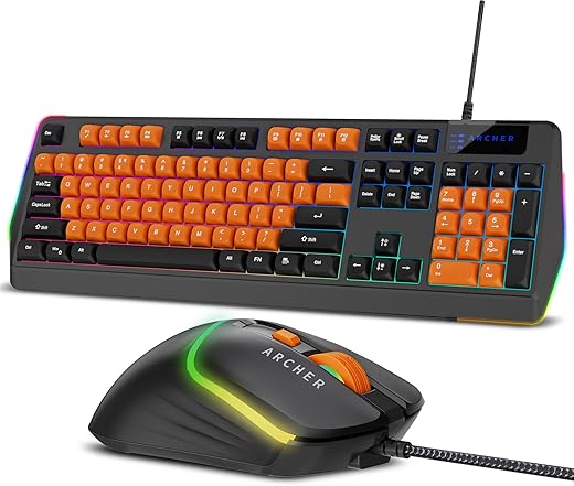 Archer Tech Lab G200 Wired RGB Gaming Keyboard and Mouse Combo with 104 Keys, 19 Anti-Ghosting, RGB Modes,7200 DPI Mouse,13 Lighting Modes, Durable…