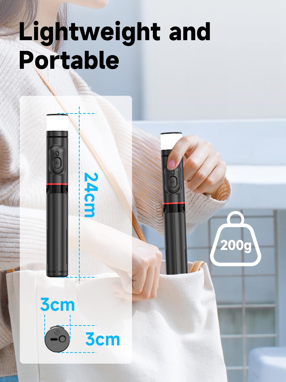 Moman Q12S statyw do selfie, 77 cm, aluminiowy statyw do telefonu komórkowego, przenośny, uchwyt na telefon komórkowy, kijek do selfie do smartfonów, All in 1