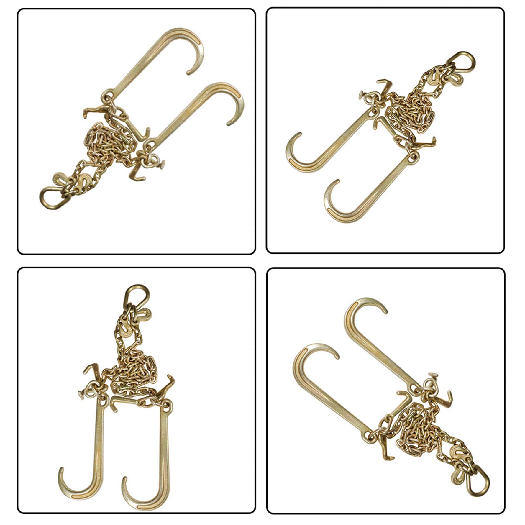 munirater Brida de cadena en V de 5/16 pulgadas x 3 pies grado 70 con ganchos en J de vástago grande de 15 pulgadas, accesorios de cadena de camión de remolque, remolque plano