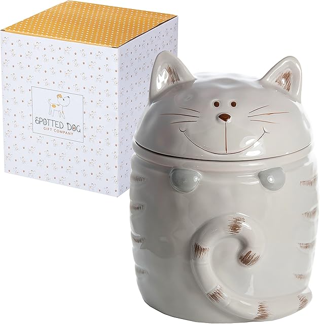 SPOTTED DOG GIFT COMPANY Kitchen Jars Canisters Set of 2 for Tea Coffee Sugar Food Treat Storage, Ceramic Animal Cat Themed Home Decor Cat Lover Gifts for Women