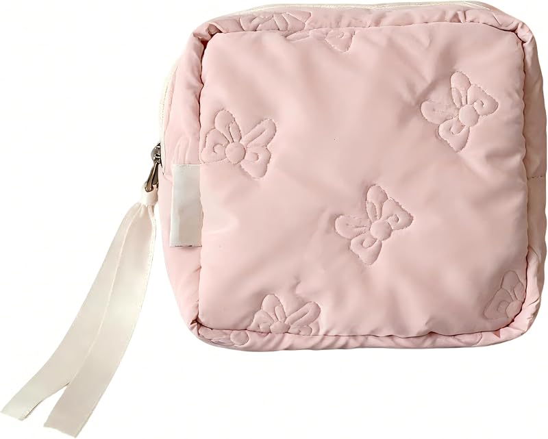 Necessaire de maquiagem pequena TAVBAGVSK com laço e zíper, estilo quadrado, 1 unidade