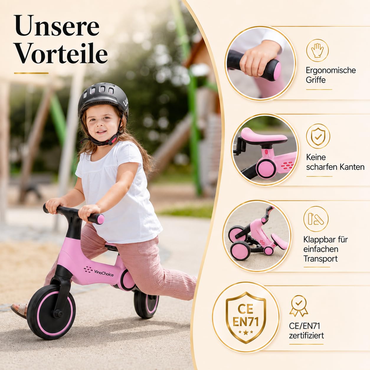 4-in-1 Kinder Dreirad ab 2 Jahre, klappbares Laufrad & Balance-Bike mit Pedalen, Mini-Fahrrad für Jungen & Mädchen, höhenverstellbar ab 32 cm, leicht 3,5 kg, CE/EN71 Zertifiziert