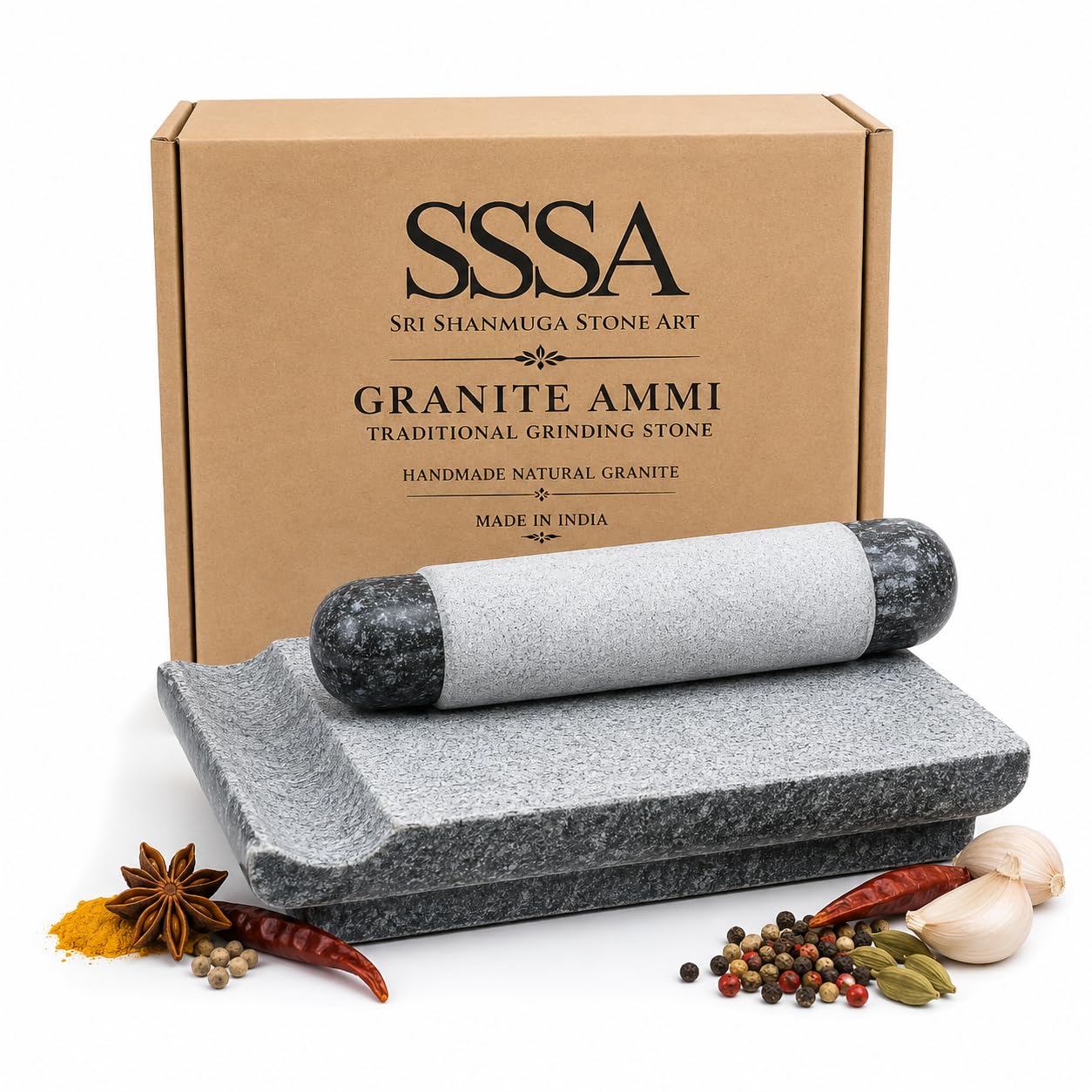 Sri shanmuga Stone Art Handmade Natural Granite Ammi Kal with Roller | Traditional Grinding Stone for Chutney, Masala, Spices, Garlic & Ginger | Heavy Duty Kitchen-image-17