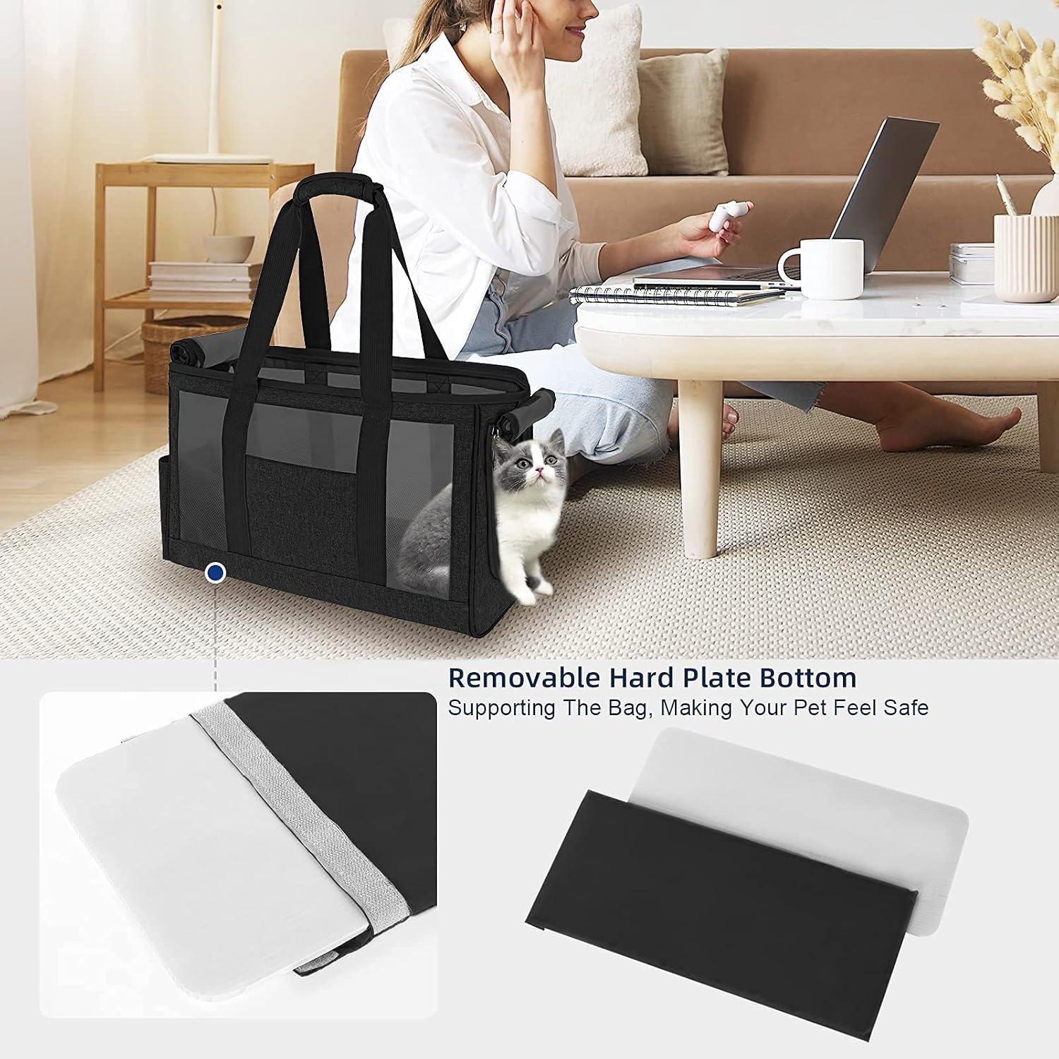 carebuty Dog Purse Carrier for Small Dogs Cats, Breathable Mesh Soft-Sided Small Pet Tote Bag with Safety Tether, Lightweight Pet Handbag with Pad for Outdoor Travel Walking Shopping (Large,Black) : Pet Supplies