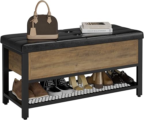 Miniatura 8 de HOSTACK Storage Bench, Entryway Shoe Bench with Flip-Open Storage Box, End of Bed Ottoman Bench with Storage Shelf and Padded Seat for Bedroom,