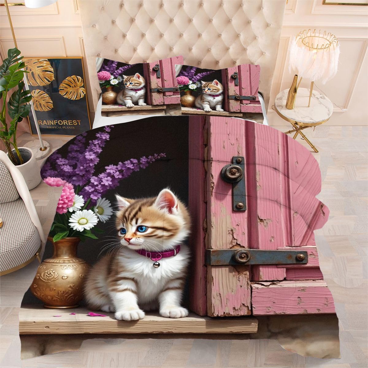 Couette 3D chaton jaune lavable pour en finir avec la literie terne et fragile