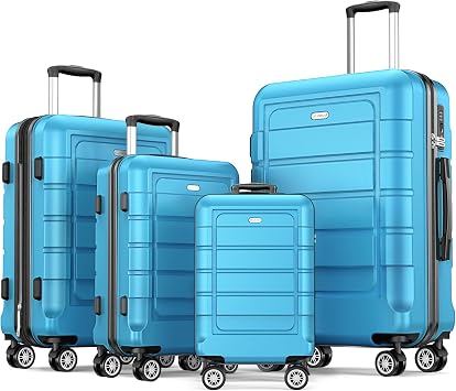 SHOWKOO G-Series Luggage set 4pcs, 100% PC Durable Hardshell Suitcase | Expandable, Smoother Spinner Wheels, YKK Zipper, TSA Lock, Family Travel Sky Blue, 16/20/24/28in