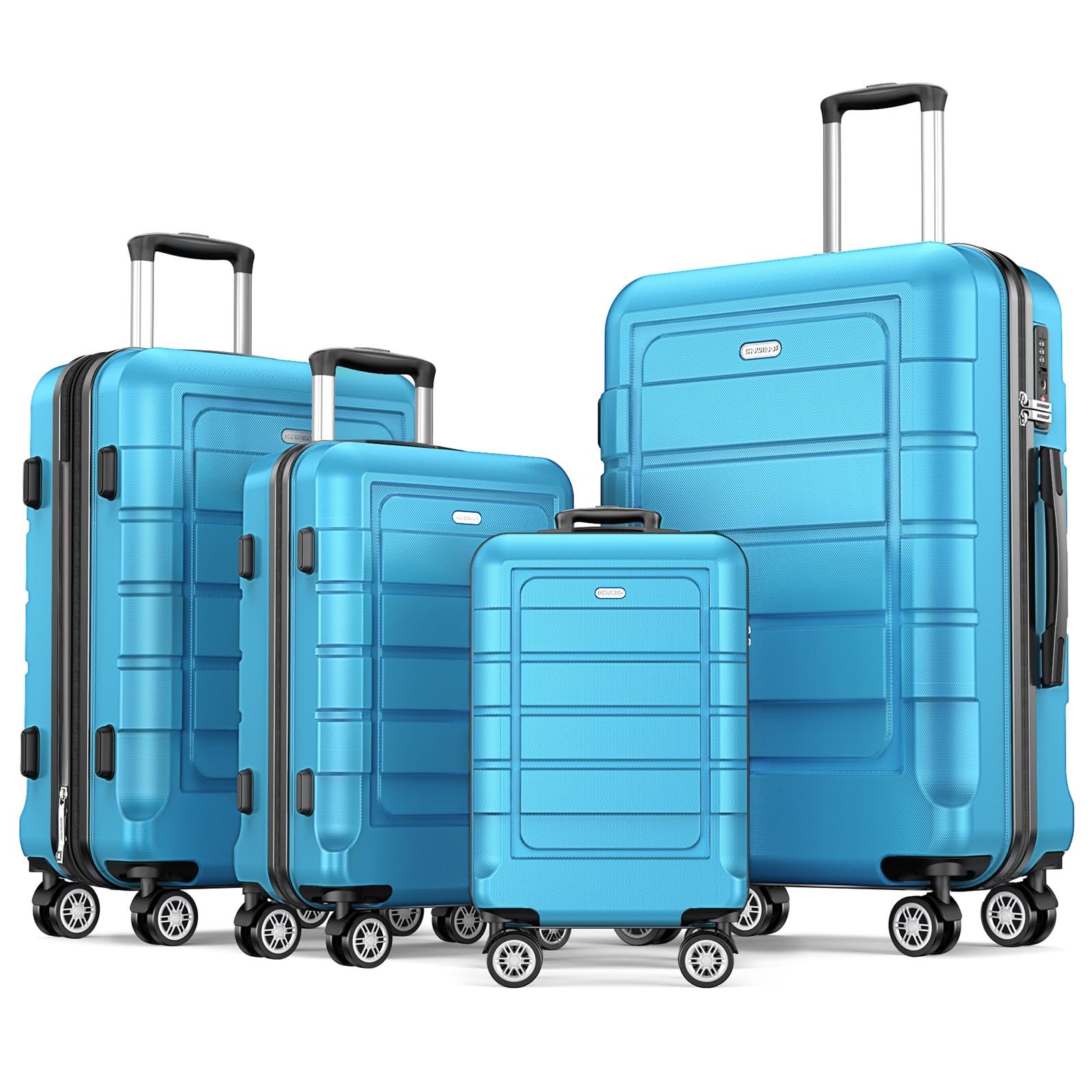 SHOWKOOLuggage Sets Expandable PC+ABS Durable Suitcase Sets Double Wheels TSA Lock 4 Piece Luggage Set Sky Blue