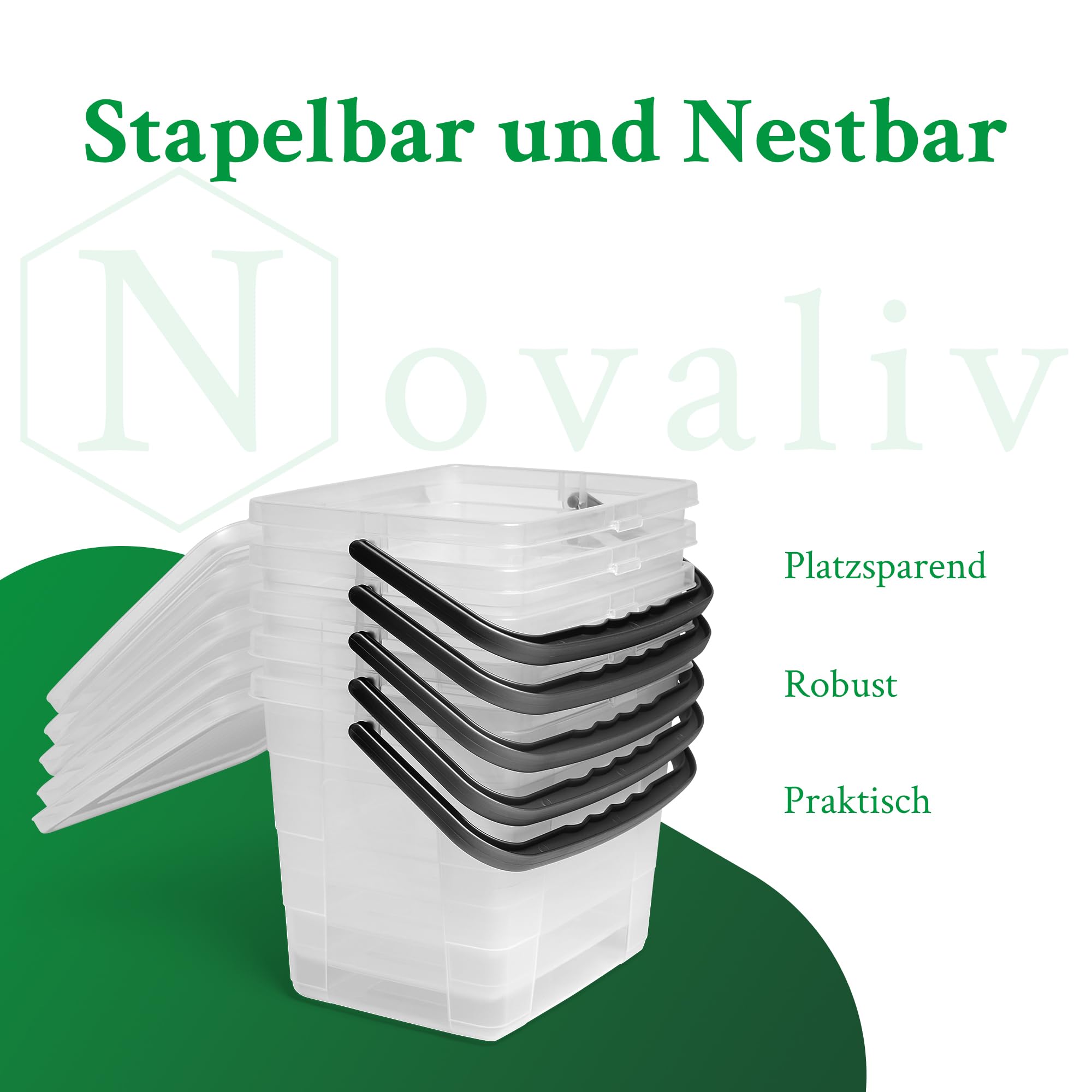 Novaliv 5 Cajas de Detergente Con Tapa de 4 Litros - Transparente, 23,5 x 18 x 18,5 cm - Caja de Almacenamiento Con Asa, Depósito y Contenedor Para Polvo
