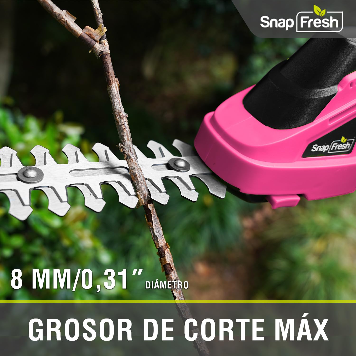 SnapFresh - Batería eléctrica con minicortadores inalámbricos de 7,2 V, Tijeras para Esculpir, setos 2 en 1 y Cargador, Longitud de Hoja: 14 cm (arbustos) / 8 cm(Rosa)
