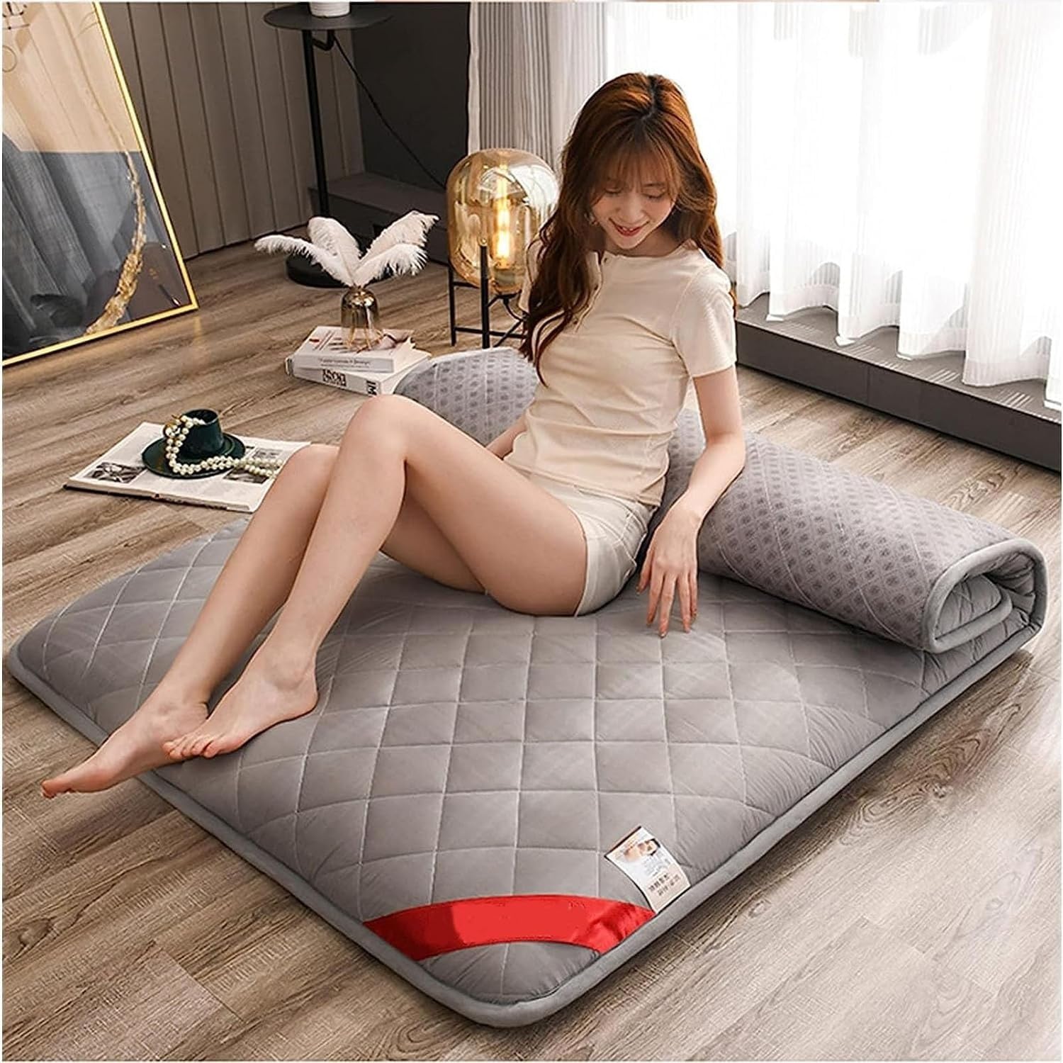 Matelas futon matelas de sol japonais style tatami pliable épais doux pour la maison, le lit, le dortoir, le camping, les voyages (gris élégant, 90 x 200 cm)