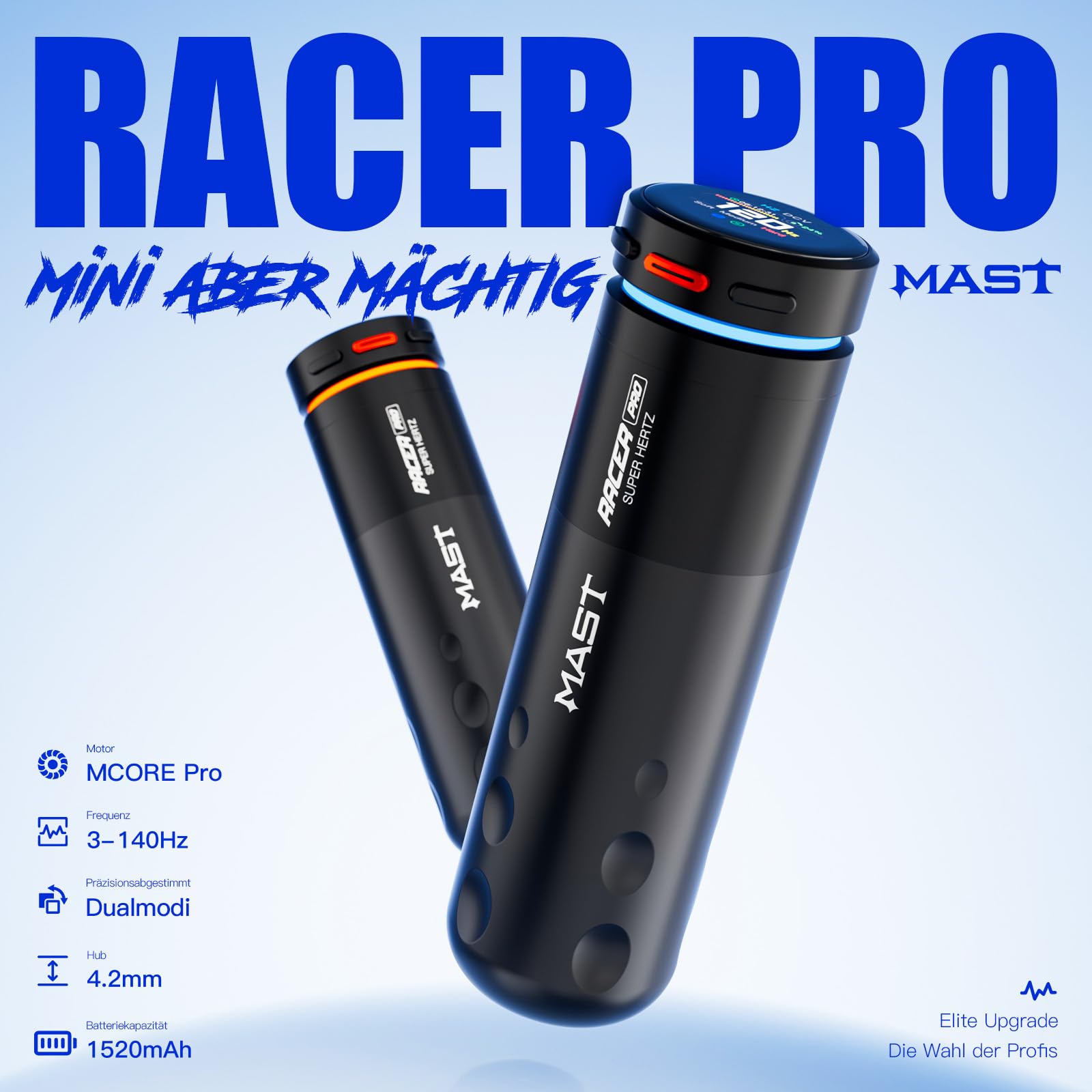 Mast Racer Pro Tattoo Maschine Set Kabellose Tätowiermaschine mit 1520mAh Akku & Mcore-Pro Motor Rotary Coreless Tätowiermaschine Schwarz